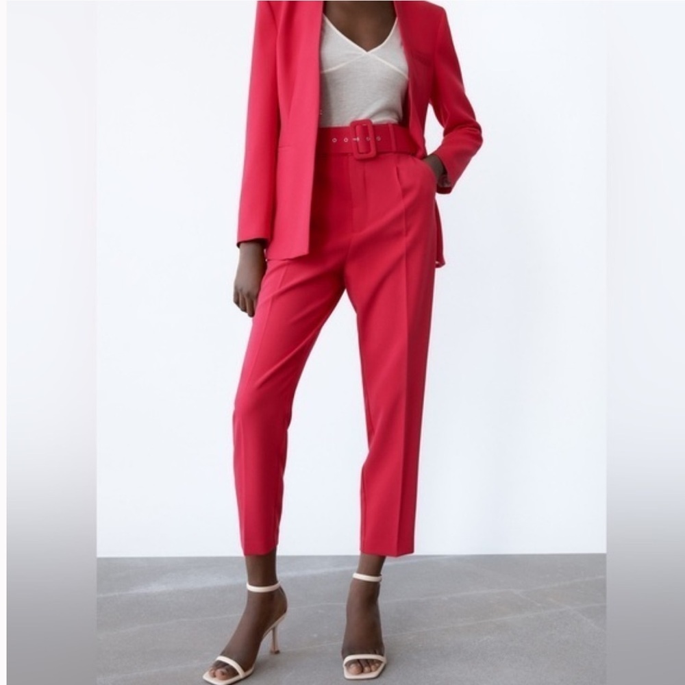 Zara Hot Pink Tailored Belted Trousers large - Picture 7 of 11